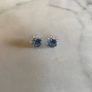 Park Lane Blue and Silver Stud Earrings with clear crystal jackets